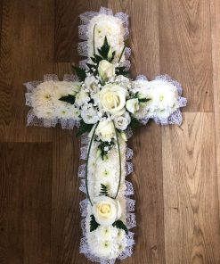 White Cross with Coloured Corsage