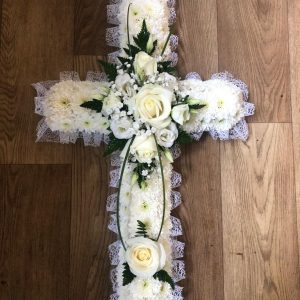 White Cross with Coloured Corsage